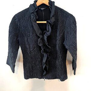 Samuel Dong Womens‎ Black Textured Ruffle Jacket Medium